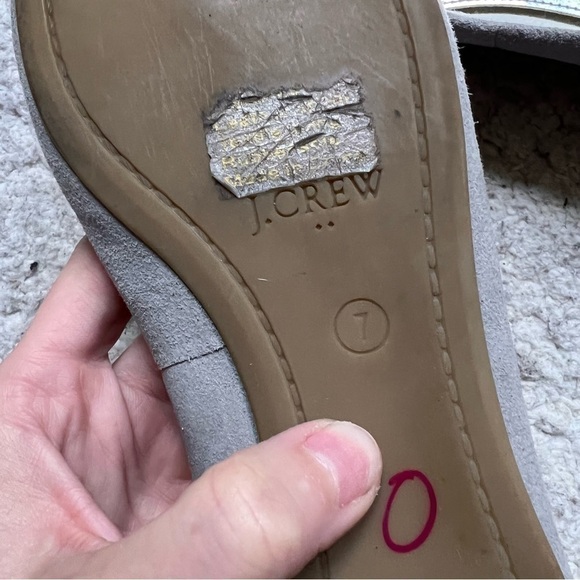 J. Crew: Gray and Metallic Glitter Silver Dipped Toe Ballet Flats Size 7 - Picture 8 of 10